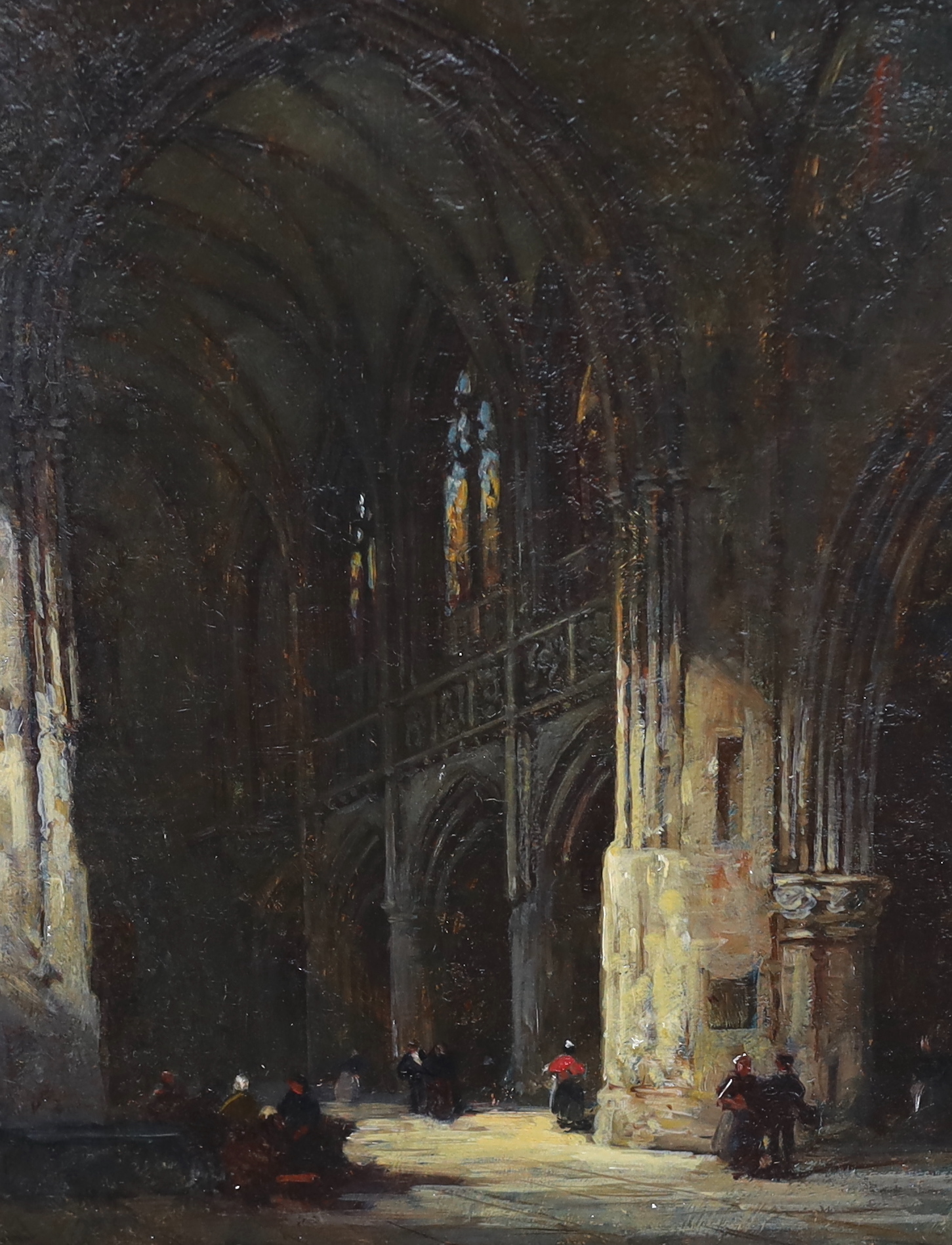 Johannes Bosboom (Dutch, 1817-1891), Cathedral interior, oil on board, 34 x 26cm